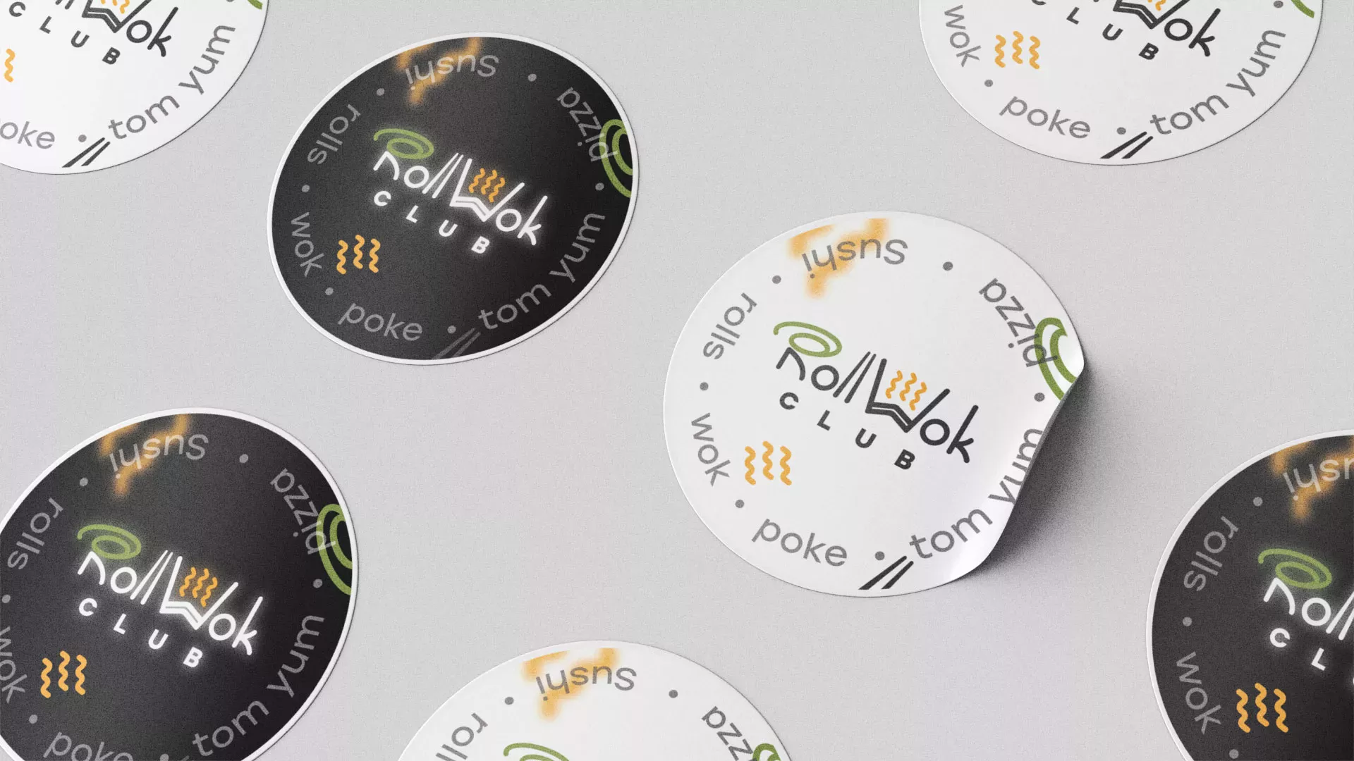 Разработка наклеек для суши-бара «Roll Wok Club» в Сочи